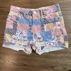 Levi's Girls Girlfriend Shorts Size 10 Patchwork Floral Print Raw Hem Denim